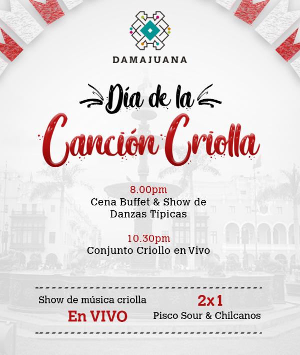 Damajuana: Cena Buffet + Show de música criolla en vivo